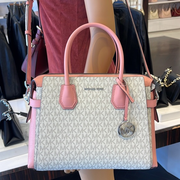 MICHAEL KORS
 Mercer Medium Logo and Leather Belted Satchel
Primrose Multi 
NWT - Picture 1 of 16